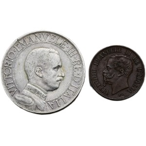 Italy, 1 lira 1913 R + 1 centesimo 1867 M