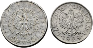 Poland 1918-1939, 5 zloty 1934, 1 zloty 1929