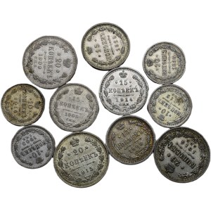Rusko, Mikuláš II. 1894-1917, 20 kopějek 1909, 1914, 1915, 15 kop. 1905, 1908, 1914, 1915, 10 kop. 1909, 1912, 1914, 1915