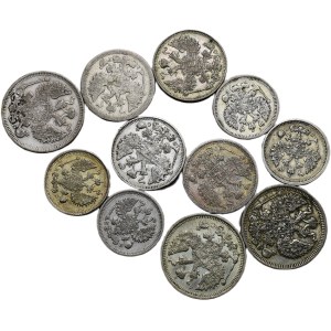 Rusko, Mikuláš II. 1894-1917, 20 kopějek 1909, 1914, 1915, 15 kop. 1905, 1908, 1914, 1915, 10 kop. 1909, 1912, 1914, 1915