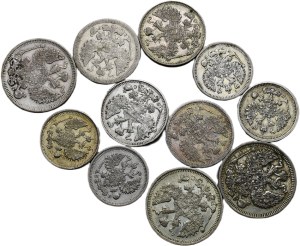 Russia, Nicholas II 1894-1917, 20 kopecks 1909, 1914, 1915, 15 kopecks 1905, 1908, 1914, 1915, 10 kopecks 1909, 1912, 1914, 1915