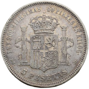 Spain, 5 pesetas 1871