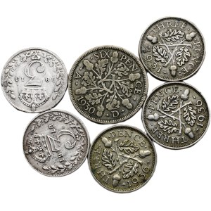 Great Britain, George V. 1910-1936, 6 pence 1930, 3 pence 1913, 1918, 1931, 2x 1936
