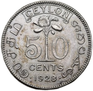 Cejlon, Jiří V. 1911 - 1936, 50 cents 1929