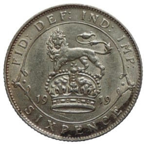 Inde, George V., 6 pence 1919 Ag