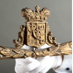Finial of the picture frame. 19th century top of painting with coat of arms of the Duchy of Warsaw [Warsaw Mermaid].