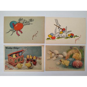 Set of 4 Christmas Postcards - 2 Hand Painted
