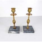 Two brass candlesticks from the turn of the 19th/20th century. - once owned by W. S. Reymont.