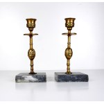 Two brass candlesticks from the turn of the 19th/20th century. - once owned by W. S. Reymont.