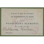 ENTRY CARD to the Warsaw Cathedral for the service for the soul of the late W. Reymont (who died on December 5)....