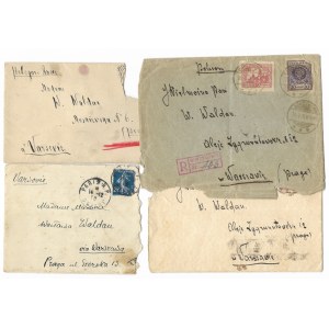 [WALDAUOWA Wacława]. Four blank letter envelopes addressed to Wacława Waldauowa in Warsaw's Praga district from l....