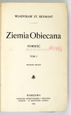 REYMONT W. S. - Ziemia obiecana. T. 1-2. 2. Auflage. Kopie des Schwagers des Autors, Józef Munkiewicz.
