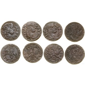 Polska, zestaw: 4 x szeląg miedziany (boratynka), 1659-1664, Ujazdów