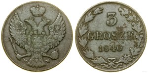 Poland, 3 groszy (trojak), 1840 MW, Warsaw