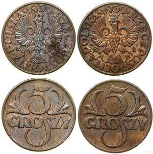 Poland, set: 2 x 5 pennies, 1939, Warsaw.