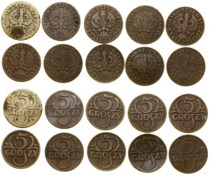 Poland, set: 10 x 5 pennies, 1923-1939, Warsaw.