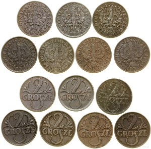 Poland, set: 7 x 2 pennies, 1923-1934, Warsaw.