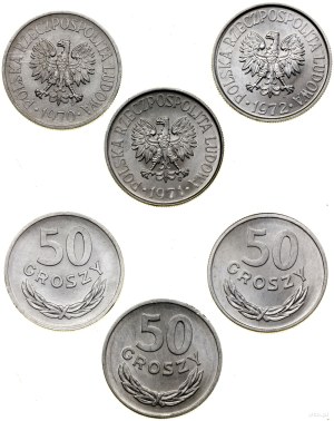 Poland, set of 3 x 50 pennies, 1970, 1971, 1972, Warsaw