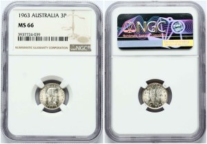 Australia 3 Pence 1963 NGC MS 66