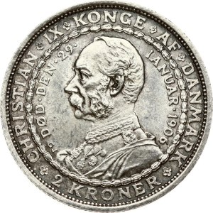 Denmark 2 Kroner 1906 VBP GJ Death of Christian IX