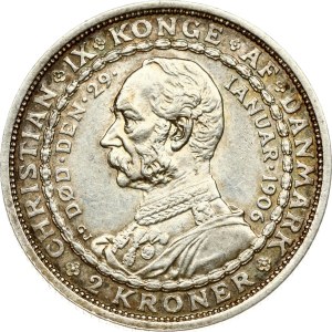 Denmark 2 Kroner 1906 VBP GJ Death of Christian IX