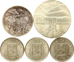 Finland 25 - 100 Markkaa 1956-1981 Lot of 5 coins