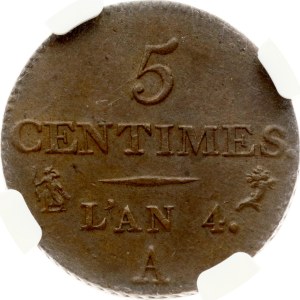 France 5 Centimes L' AN 4 (1795-1796) A GC AU 58 BN