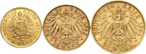 Germany Saxony 5 Mark - 20 Mark 1877-1898 E Lot of 3 coins
