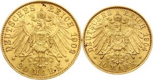 Germany Prussia 20 Mark 1902 A & 10 Mark 1904 A Lot of 2 coins