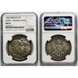 Germany Baden 5 Mark 1906 Wedding Anniversary NGC MS 63