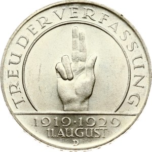 Germany Weimar Republic 3 Reichsmark 1929 D Weimar Constitution