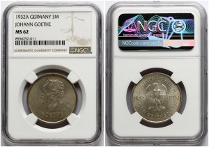 Germany Weimar Republic 3 Reichsmark 1932 A Goethe NGC MS 62