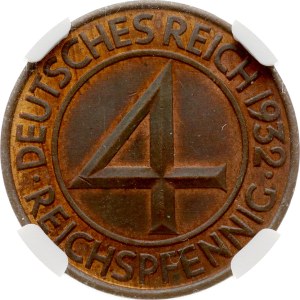 Germany Weimar Republic 4 Reichspfennig 1932 A NGC MS 63 BN