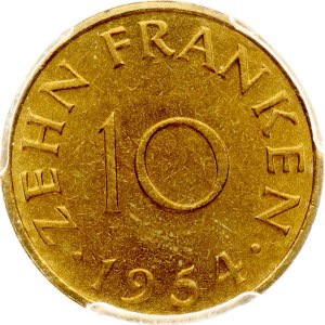 Germany Saar 10 Franken 1954 PCGS MS 66