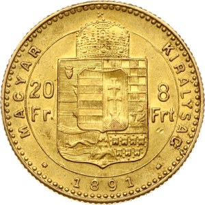 Hungary 20 Francs / 8 Forint 1891 KB