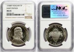 Hungary 5 Pengo 1938 BP St. Stephan NGC MS 65