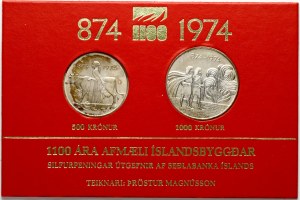 Iceland 50 & 1000 Kronur 1974 1st Settlement Set of 2 coins
