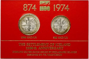 Iceland 50 & 1000 Kronur 1974 1st Settlement Set of 2 coins