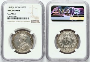 British India Rupee 1918 B NGC UNC DETAILS