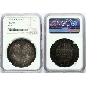 Italy Tuscany 10 Lire 1807 NGC XF 45