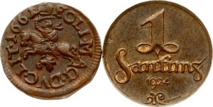 Lithuania Szelag 1661 TLB & Latvia 1 Santims 1924 Lot of 2 coins