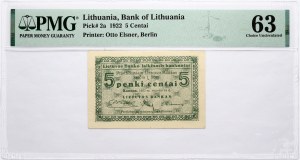 Lithuania 5 Centai 1922 PMG 63 Choice Uncirculated