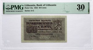 Lithuania 50 Centu 1922 PMG 30 Very Fine