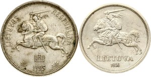 Lithuania 5 Litai 1925 & 5 Litai 1936 Basanavicius Lot of 2 coins