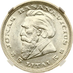 Lithuania 5 Litai 1936 Basanavicius NGC MS 61