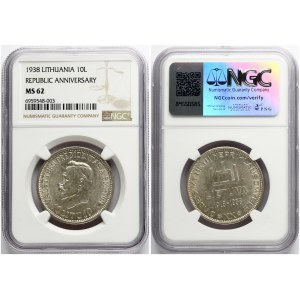 Lithuania 10 Litu 1938 Antanas Smetona NGC MS 62