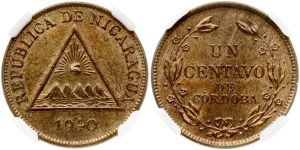Nicaragua 1 Centavo 1940 NGC MS 64 RB