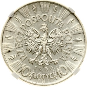 Poland 10 Zlotych 1936 Pilsudski NGC AU 53