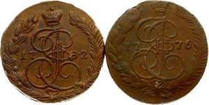 Russia 5 Kopecks 1776 EM & 1782 EM Lot of 2 coins