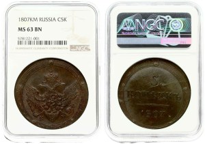 Russia 5 Kopecks 1807 KМ (R) NGC MS 63 BN